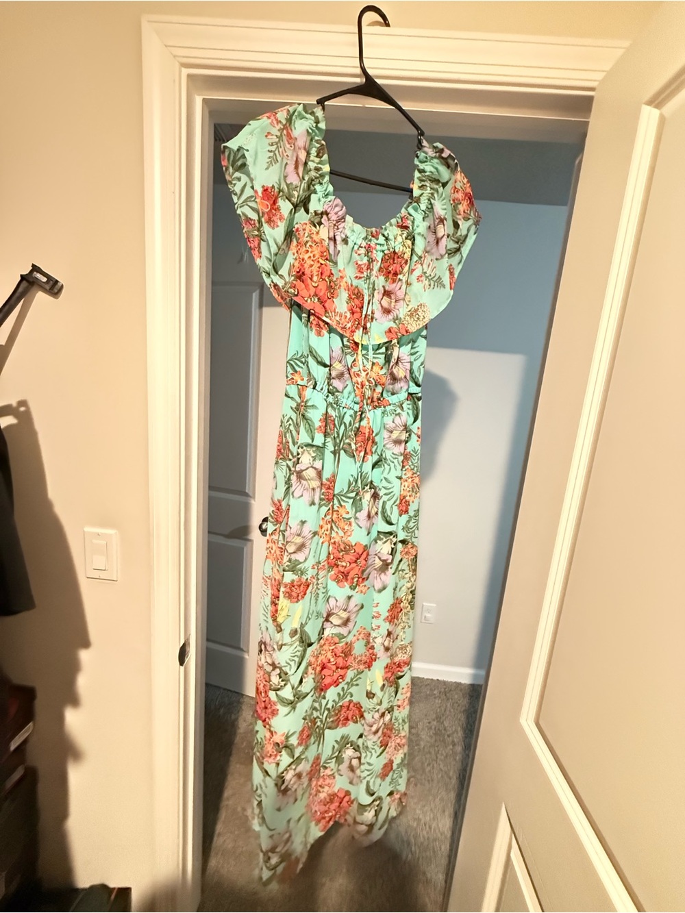 Decree Mint Floral Off-Shoulder Maxi Dress